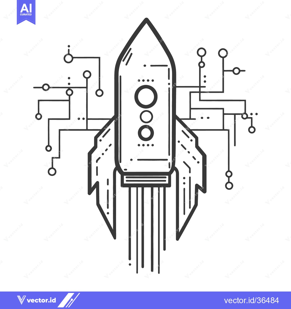 Premium Vector of Simple illustration depicts a rocket ship design with circuits around