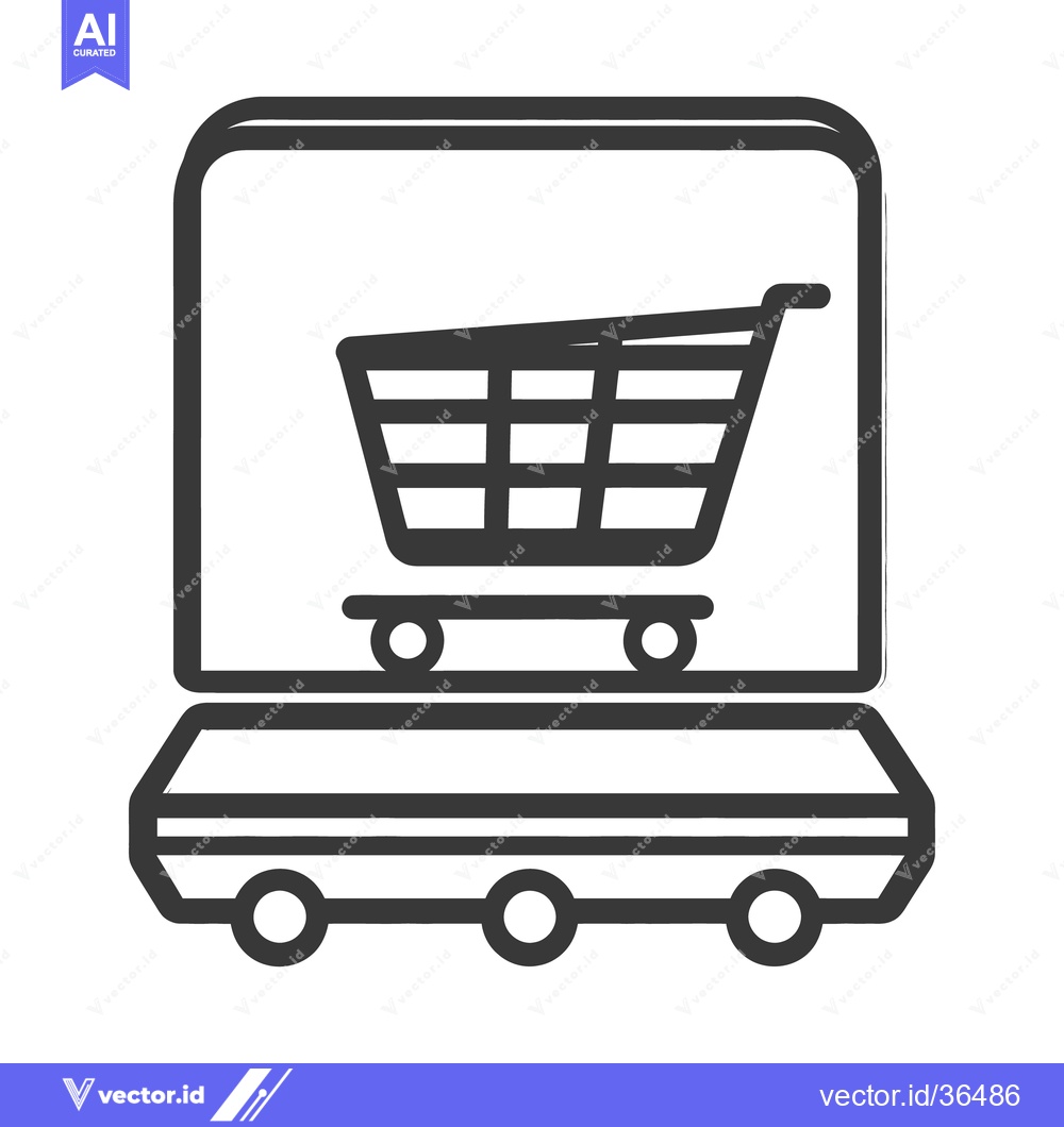 Premium Vector of A digital shopping cart icon displayed on a laptop computer