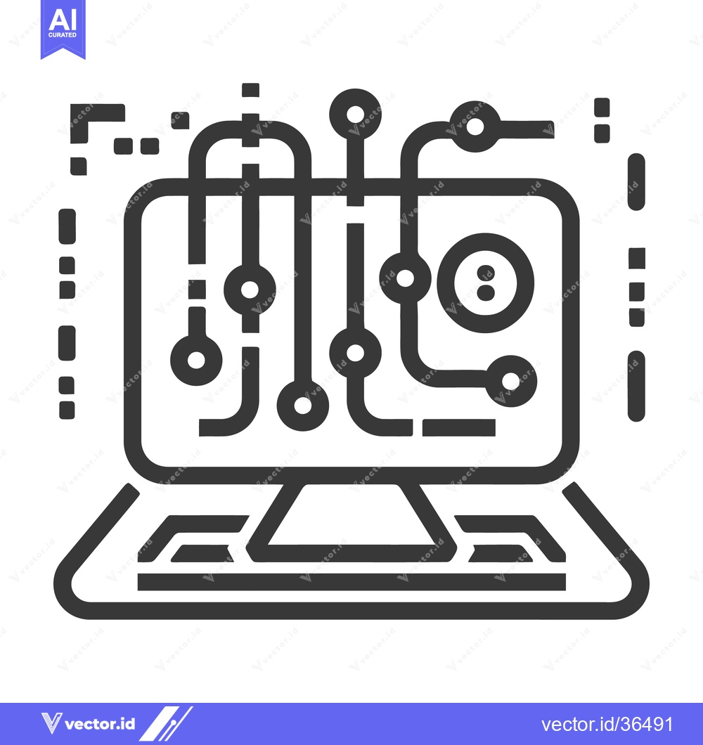 Premium Vector of Simplified Illustration Depicting a Computer Displaying Circuitry Patt
