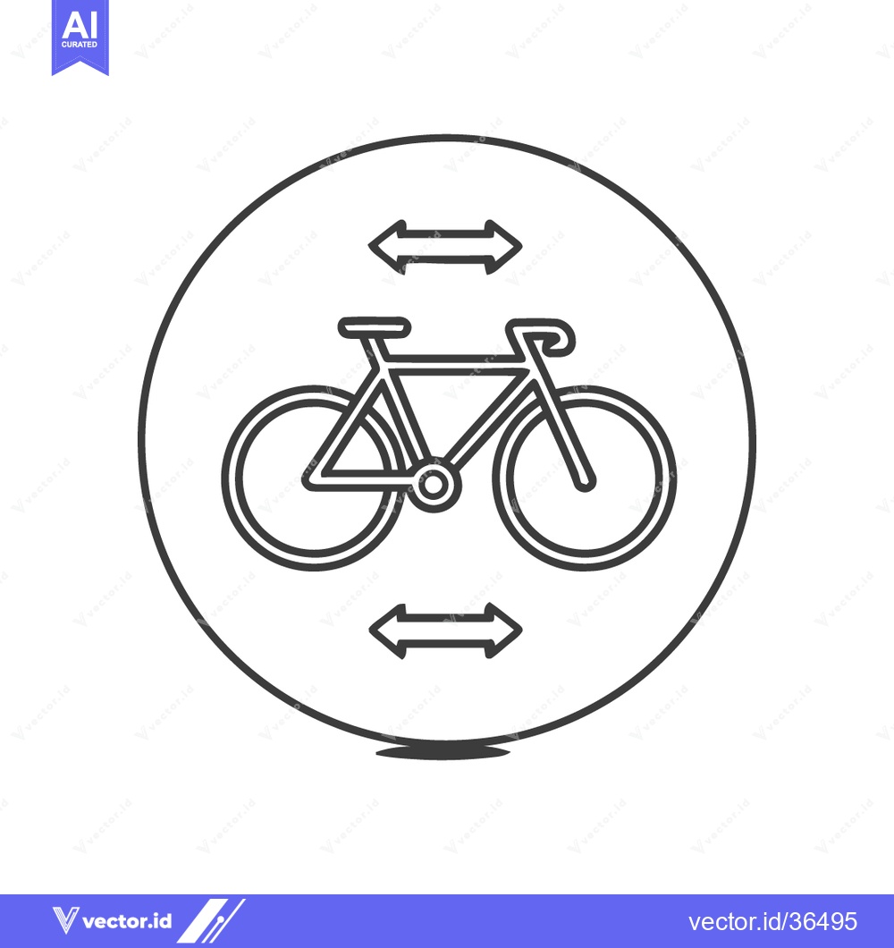Premium Vector of Bicycle Lane Sign: Circular Icon with Bike and Arrows, Black and White