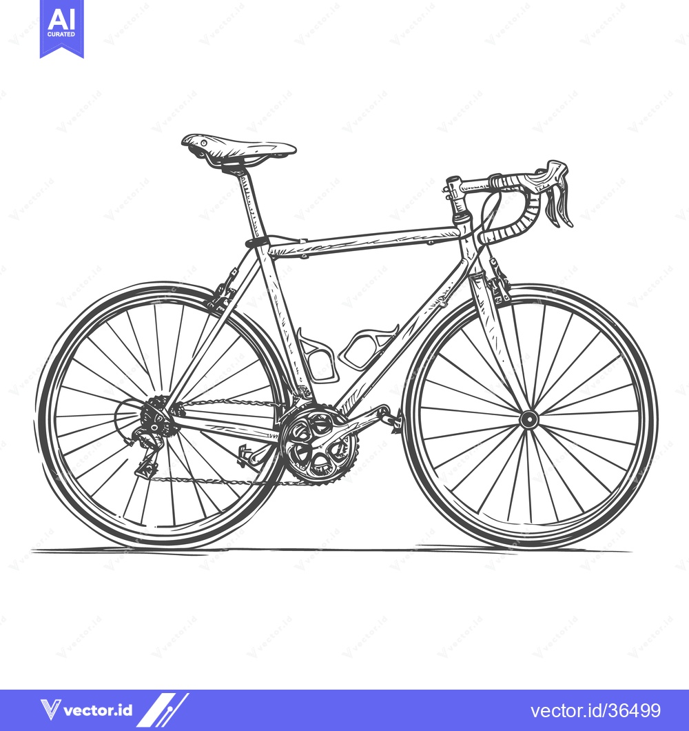 Premium Vector dari Detailed black and white illustration depicts a road racing bicycle