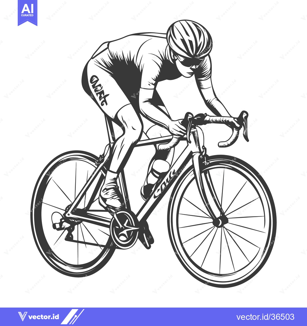 Premium Vector of A cyclist in motion riding a bicycle in a monochrome illustration styl