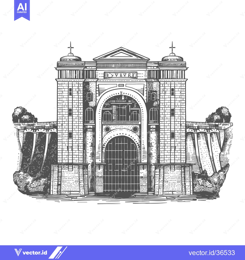 Premium Vector dari Engraving of a grand dam structure with crosses