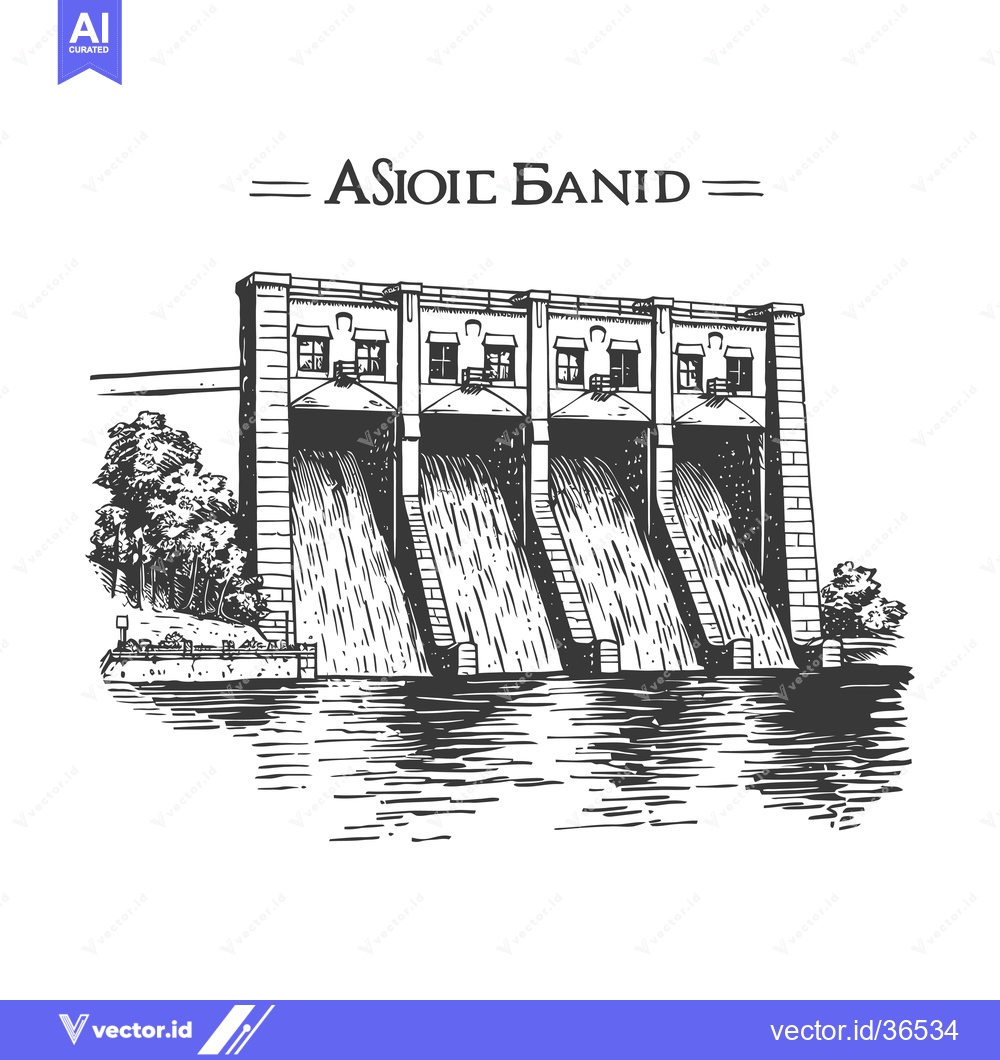 Premium Vector of A large dam with four spillways releasing water
