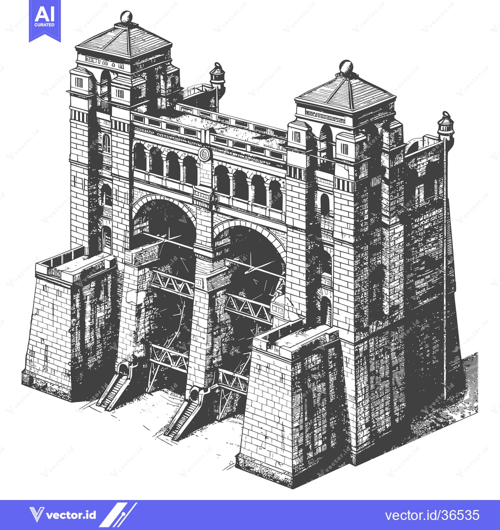 Premium Vector of Architectural Drawing of a Majestic Stone Bridge