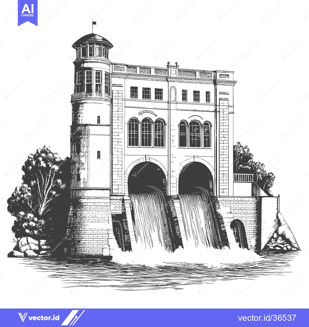 Premium Vector dari Elegant Dam Structure With Water Cascading Down