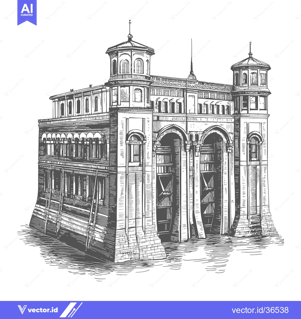 Premium Vector of An Architectural Drawing Of A Grand Watergate Structure