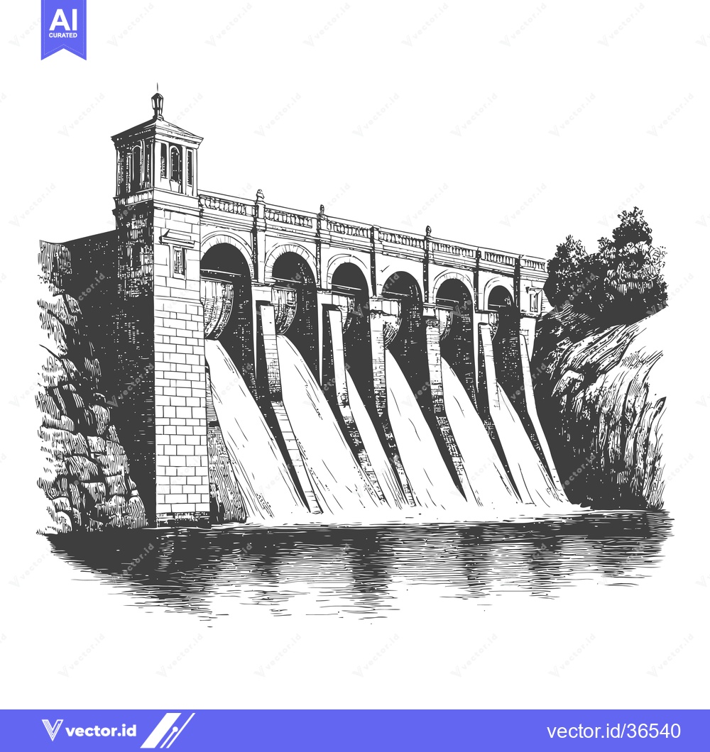 Premium Vector dari Arched Dam Structure Water Power Generation Landscape