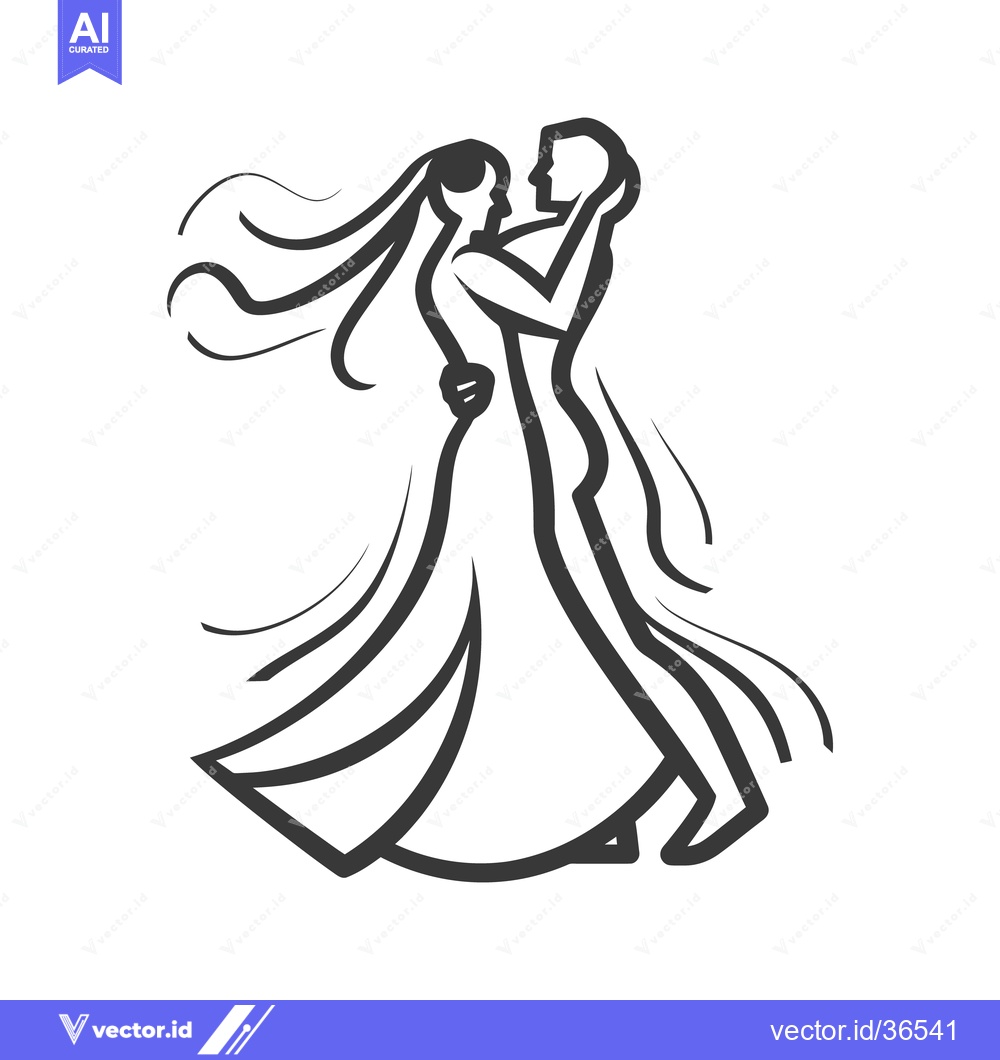 Premium Vector dari A stylized illustration of a dancing bride and groom embracing