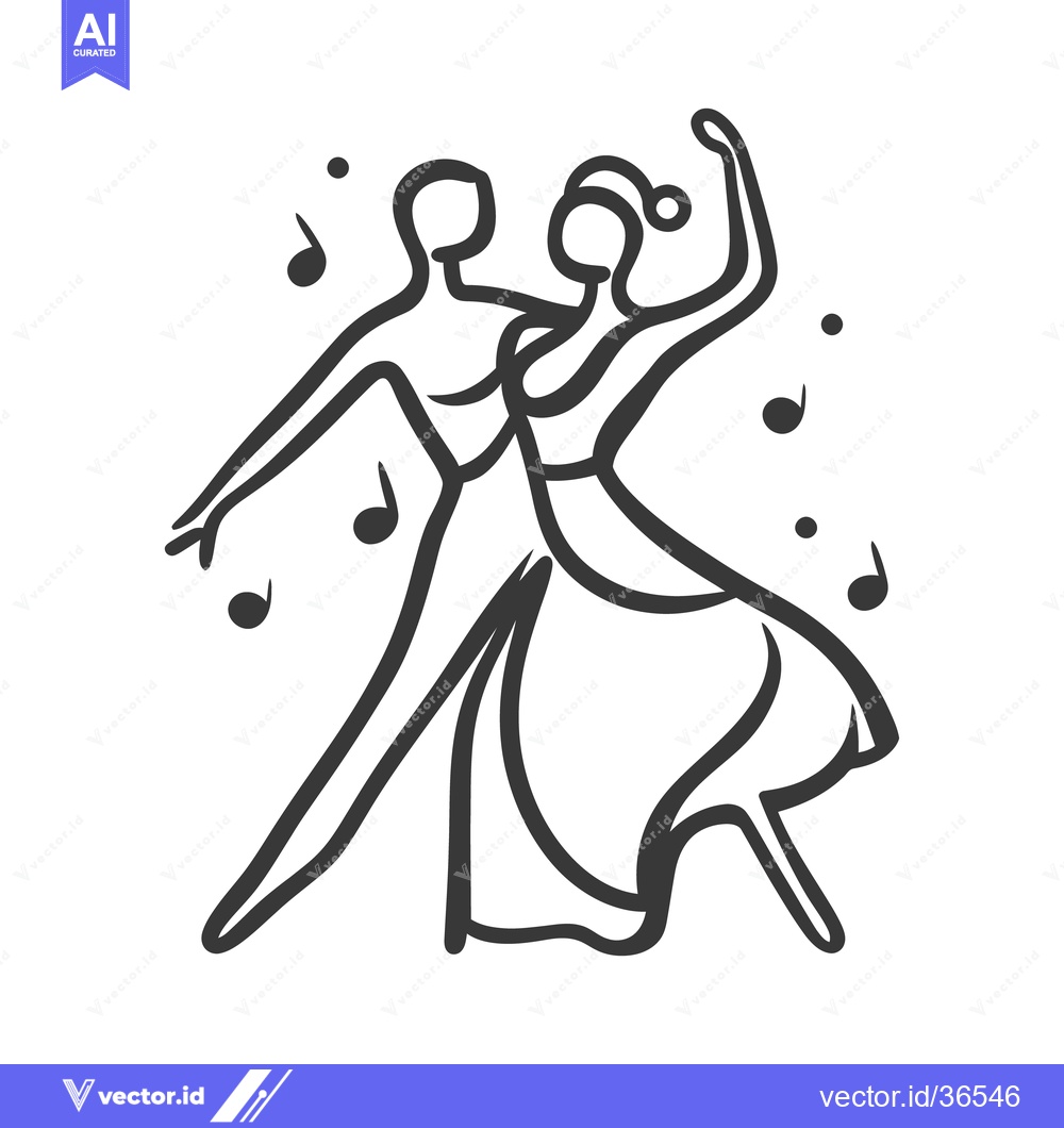Premium Vector dari A Pair Of Dancers Moving Gracefully With Musical Notes Present