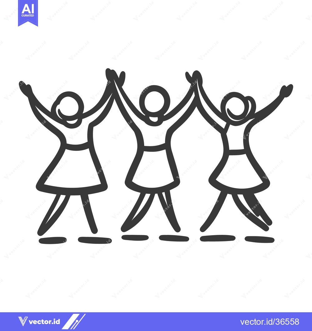 Premium Vector dari Three stylized women holding hands with arms raised in unison