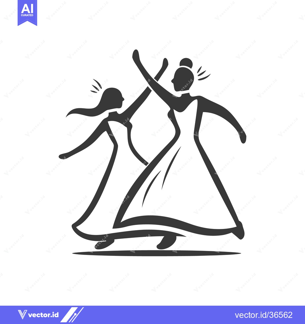 Premium Vector dari Two women in dresses dancing elegantly together in motion