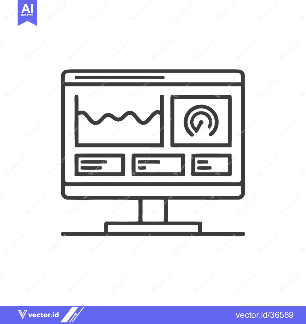 Premium Vector dari Minimalist Line Art: Computer Displaying Data Analytics Dashboard Inte