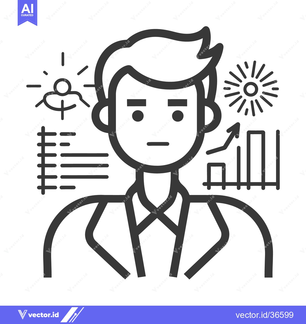 Premium Vector dari An illustrated businessman surrounded by charts and bright ideas symbo