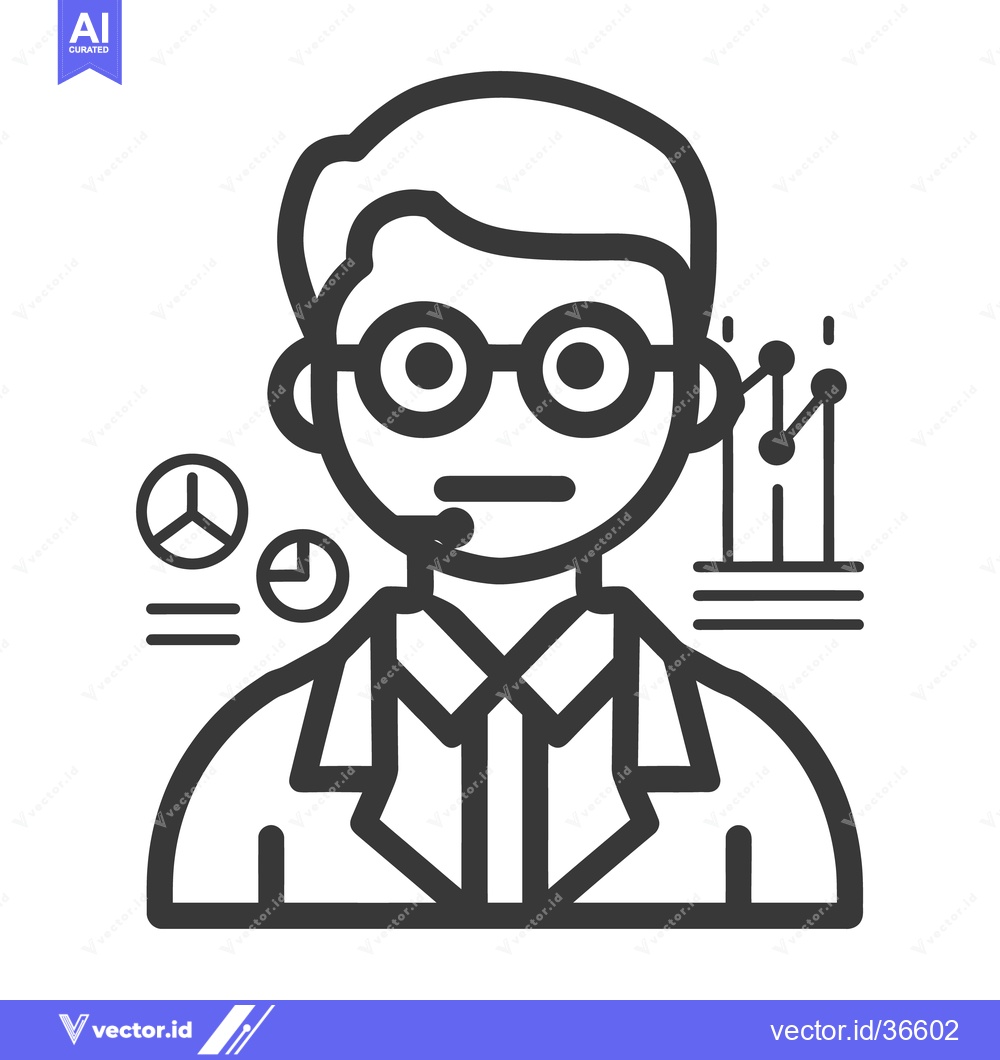 Premium Vector of A line art illustration of a professional person with analysis tools