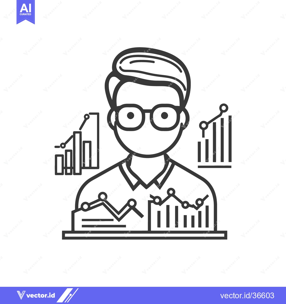 Premium Vector dari A person wearing glasses surrounded by analytical charts and graphs
