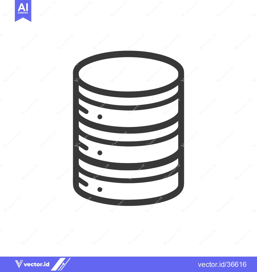 Premium Vector dari Database Icon: Stacked Cylinders with Connection Points, Minimalist De