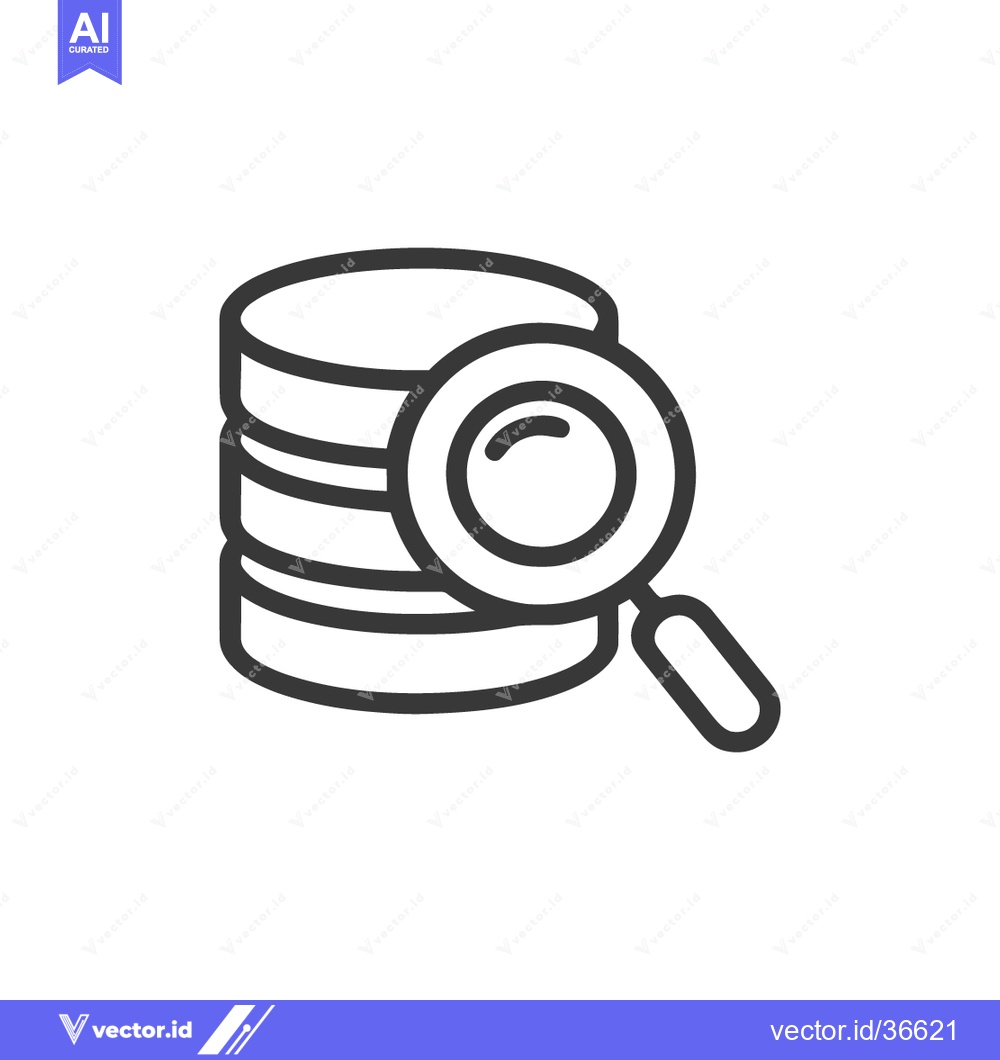 Premium Vector dari Data Analysis Icon: Magnifying Glass Examining Database Stack, Line Ar