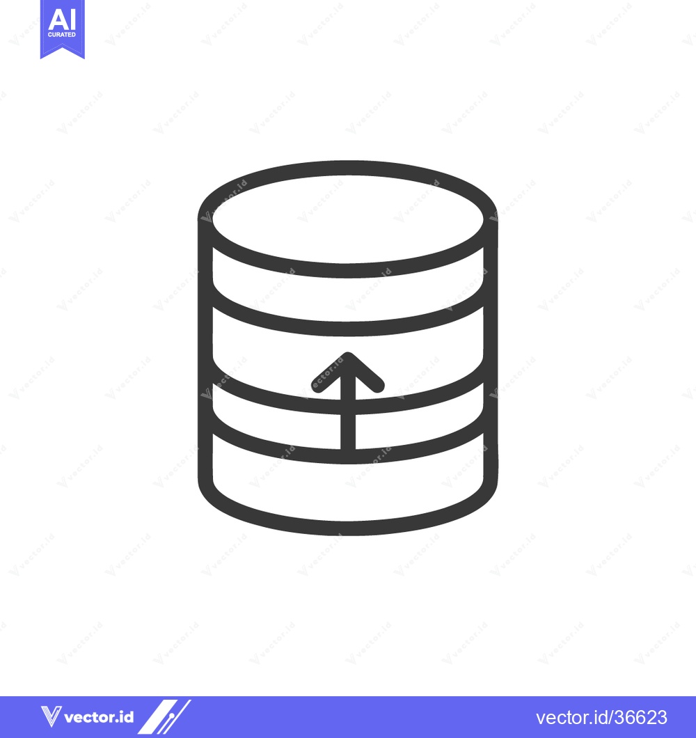 Premium Vector of Minimalist Database Icon with Upward Arrow, Clean Line Art Style