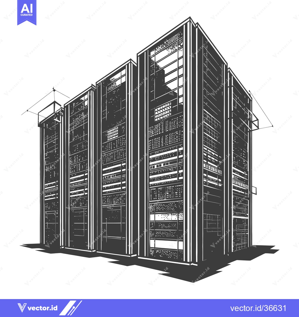 Premium Vector dari Three tall server racks stand in a data center