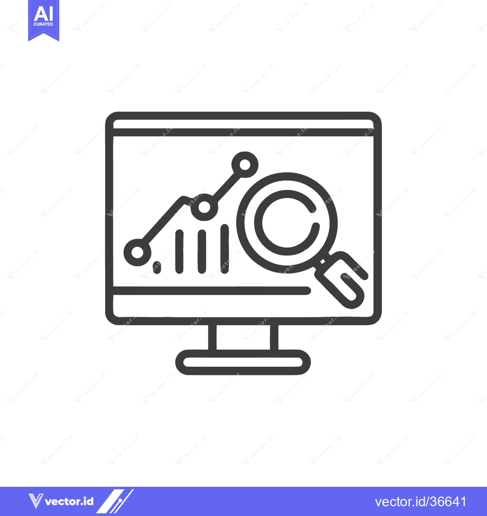 Premium Vector dari Data Analysis on Computer Screen with Magnifying Glass, Line Icon