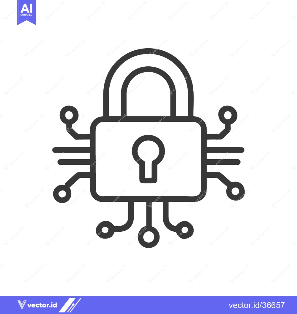 Premium Vector of Cyber Security Lock Icon with Circuit Board Design on White Background