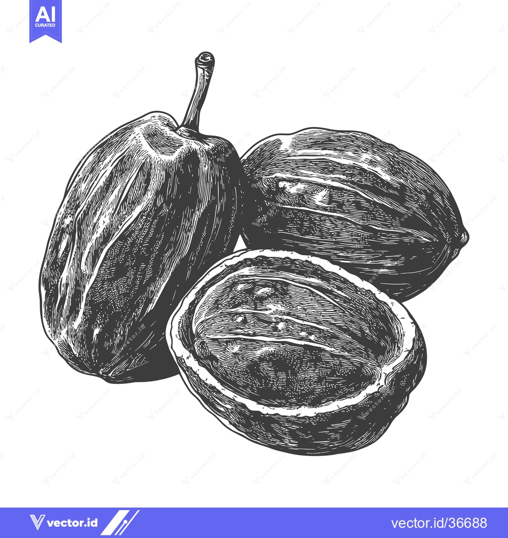 Premium Vector of A Detailed Engraving Of Whole And Halved Black Walnuts
