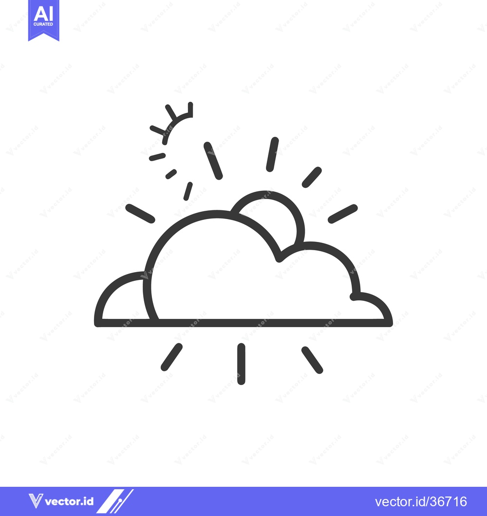 Premium Vector dari Simple illustration shows a sun partially obscured by a fluffy cloud