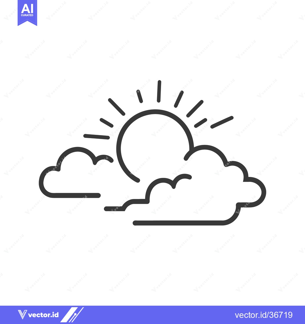 Premium Vector dari A simple line drawing depicting the sun shining through clouds
