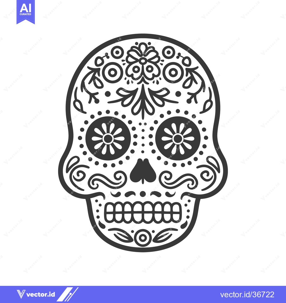 Premium Vector dari An elaborately decorated skull illustration with symmetrical floral pa