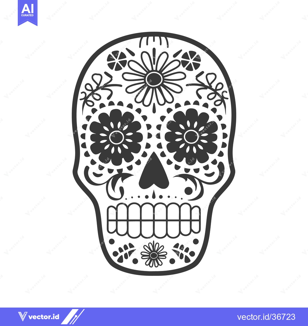 Premium Vector dari A decorated skull design featuring floral patterns and a symmetric sty