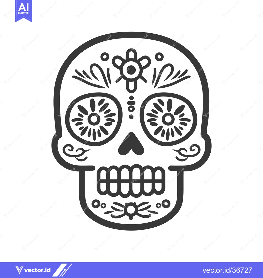 Premium Vector dari An artistic drawing of a decorated human skull illustration