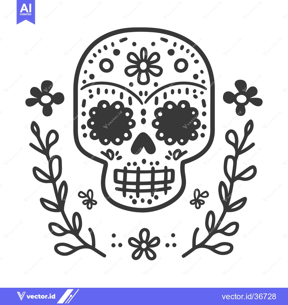 Premium Vector dari Intricate black and white illustration depicting a stylized skull desi