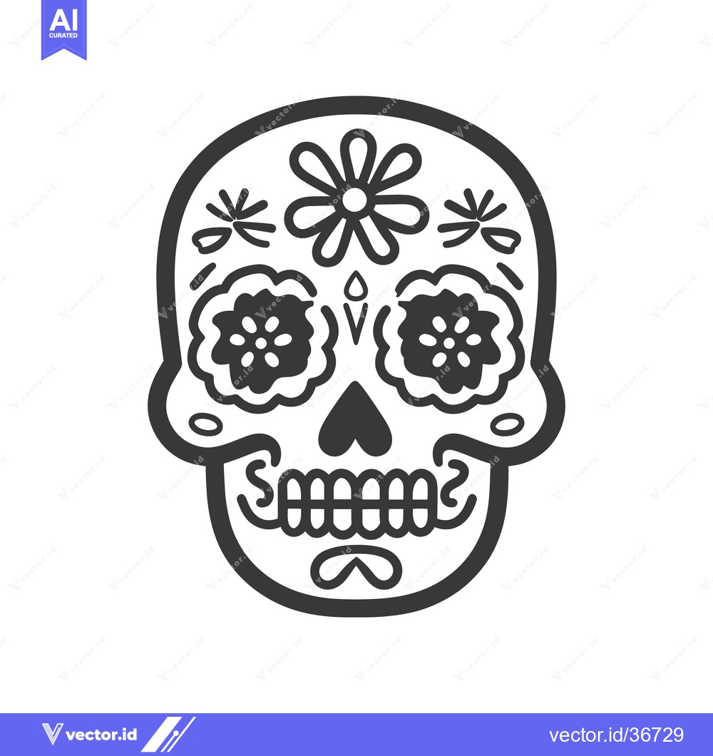 Premium Vector of A Decorative Sugar Skull Featuring Floral Embellishments And Details