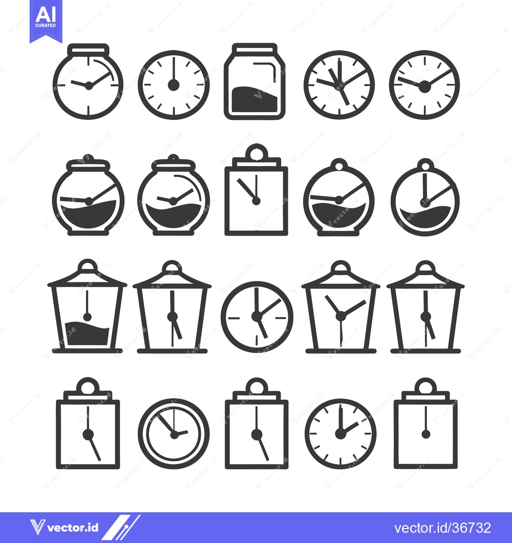 Premium Vector dari Various shapes of clocks depicting different times in the image