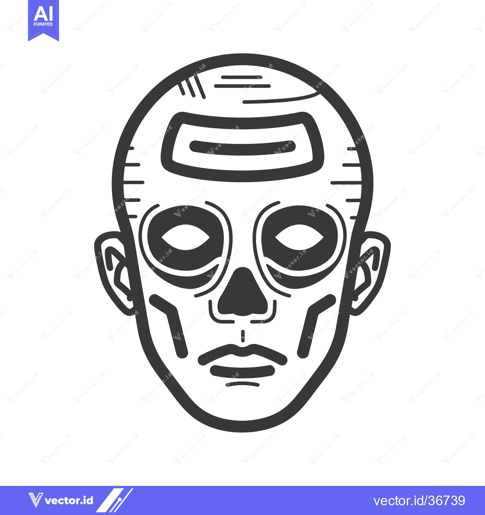 Premium Vector dari A black and white linear illustrated front view of a face