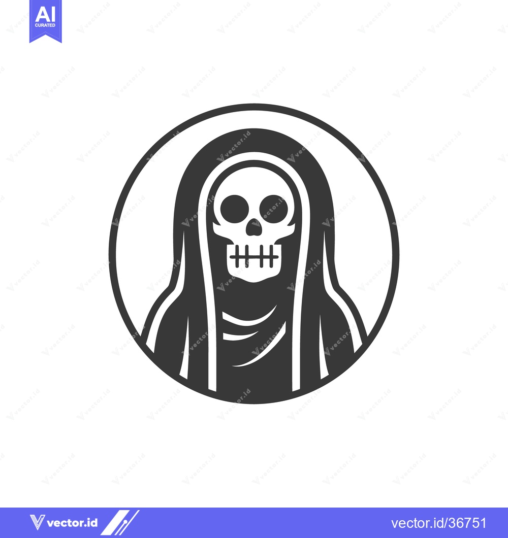 Premium Vector dari A stylized drawing of a hooded grim reaper in a circle