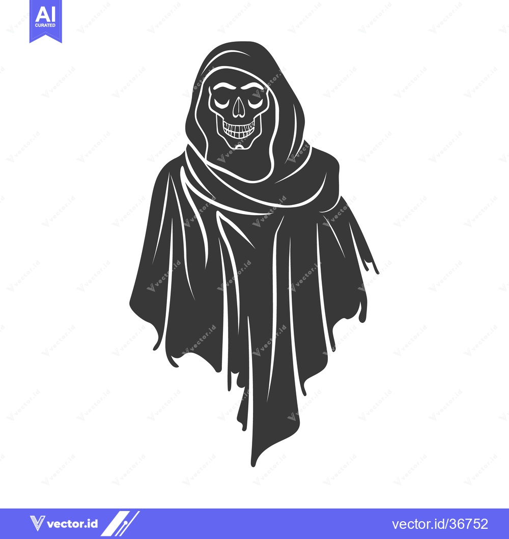 Premium Vector dari A cloaked figure with a skull face stares forward ominously