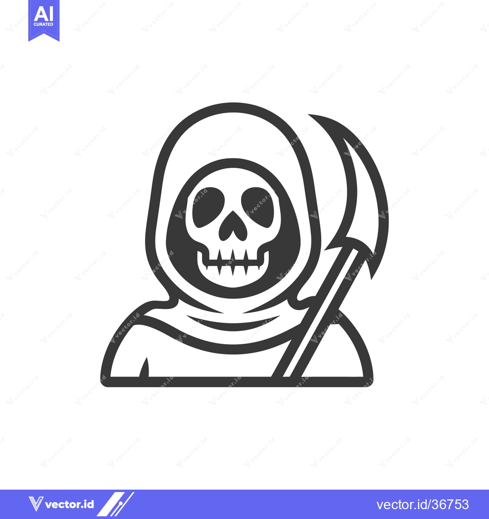 Premium Vector dari A black and white stylized image of the grim reaper holding a scythe