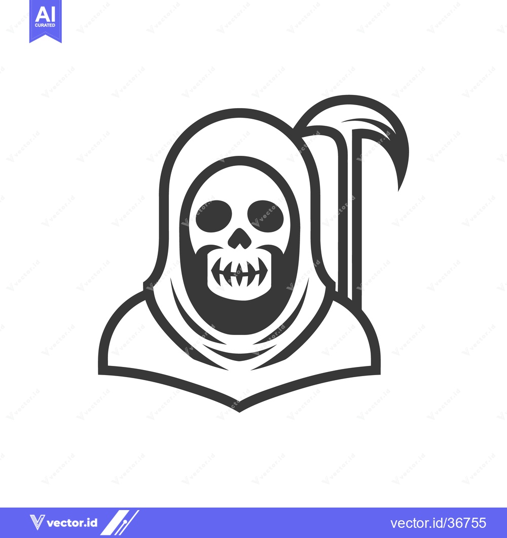 Premium Vector of A dark illustration of a hooded figure and a scythe graphic