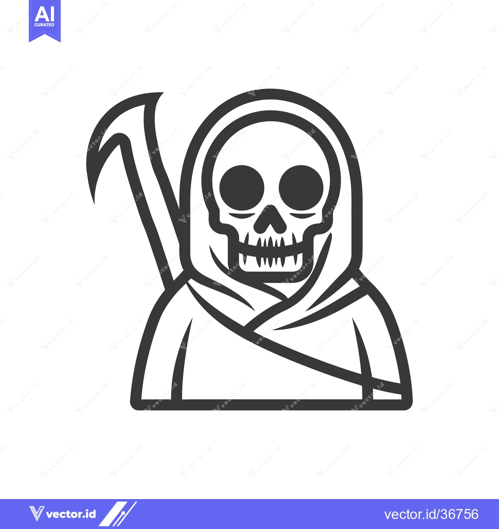 Premium Vector dari A Grim Reaper illustration featuring a skull and a scythe