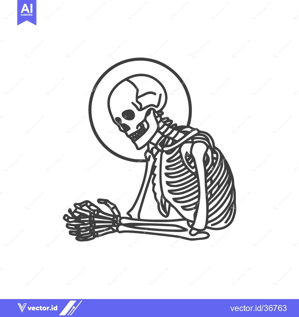 Premium Vector dari Contemplative Skeleton: Minimalist Line Art with Halo on White Backgro