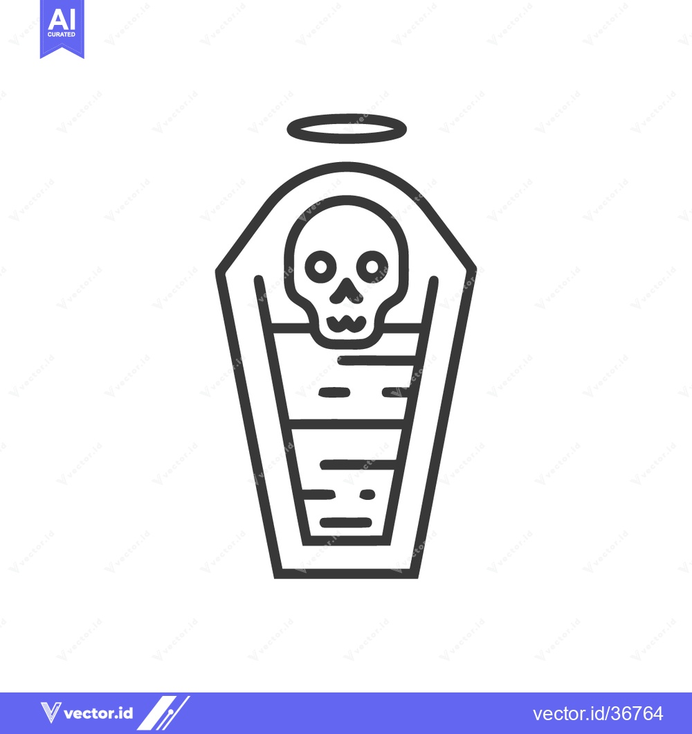 Premium Vector dari Minimalist Coffin Icon with Skull and Halo, Halloween Theme