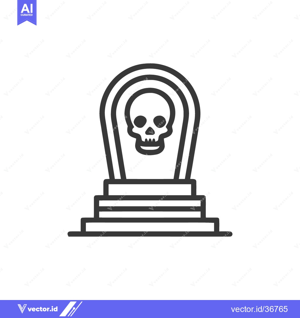 Premium Vector dari Minimalist Tombstone Icon with Skull, Halloween Vector Illustration