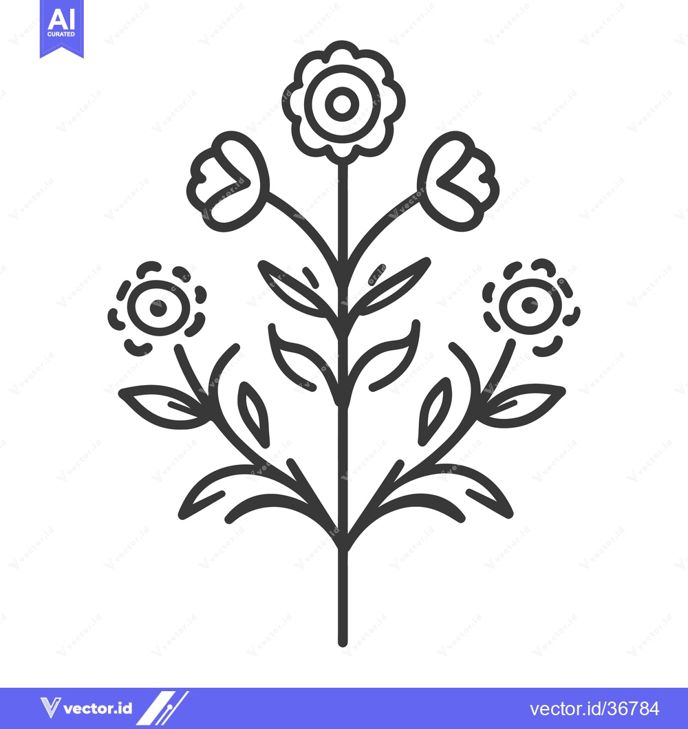Premium Vector dari A stylized line drawing showing several flowers on a stem