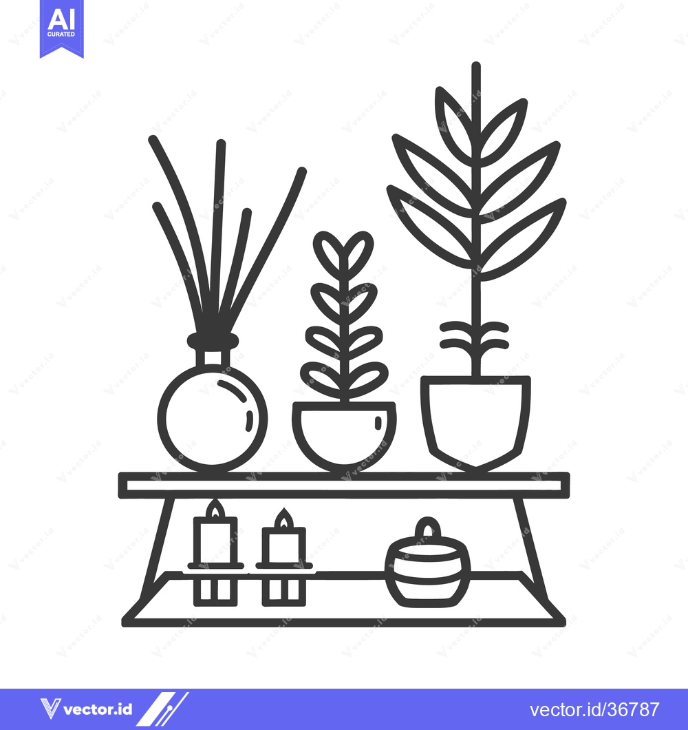 Premium Vector of An illustration depicting an indoor shelf with various objects on it