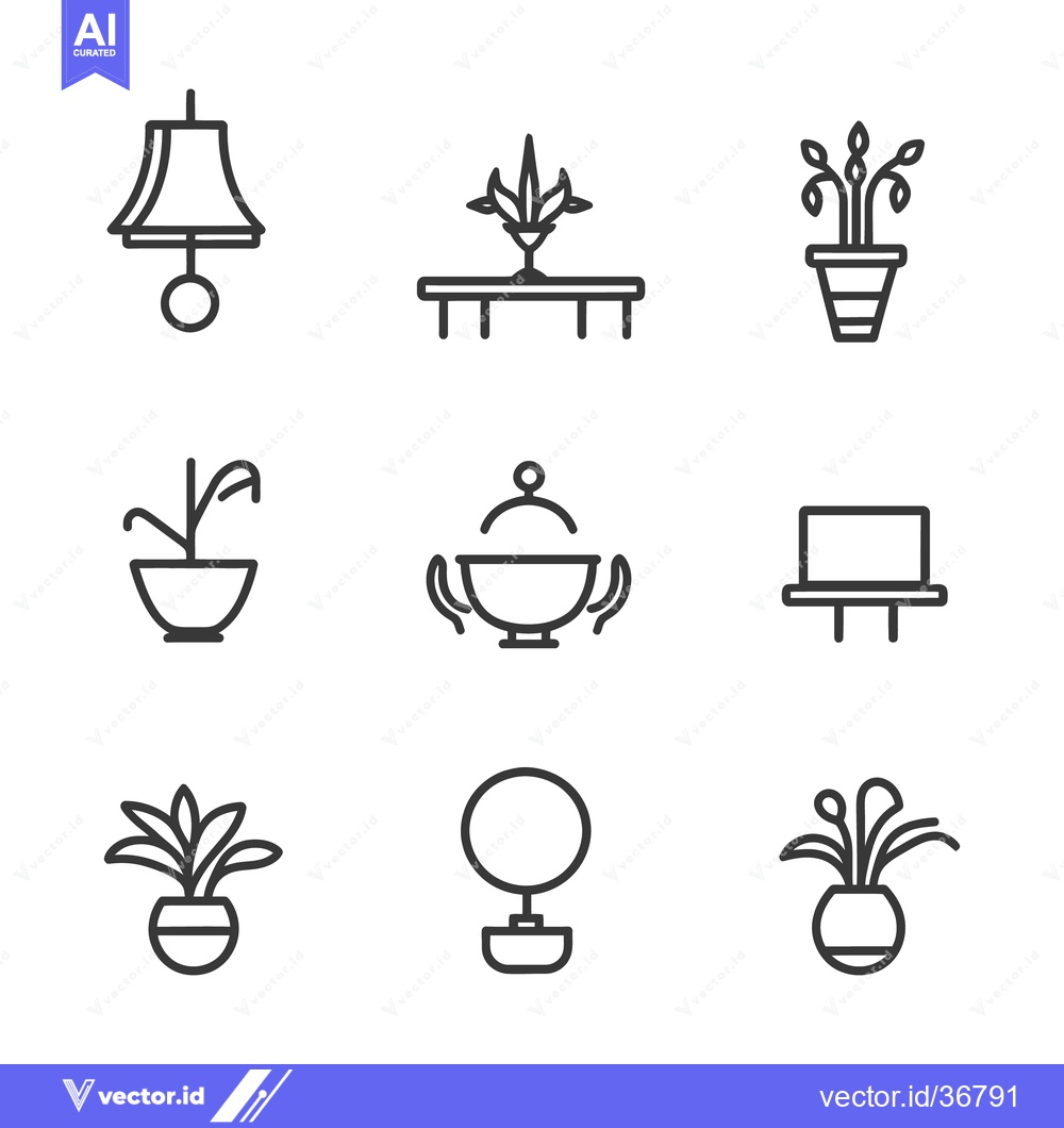 Premium Vector dari Several linear illustrations depicting household decorations and objec
