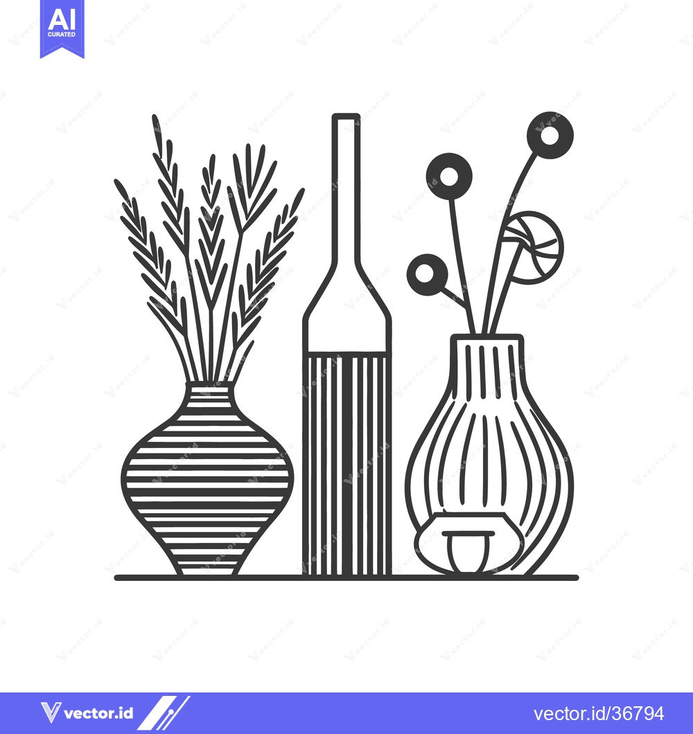 Premium Vector dari Artistic still life of vases featuring floral and bottled objects