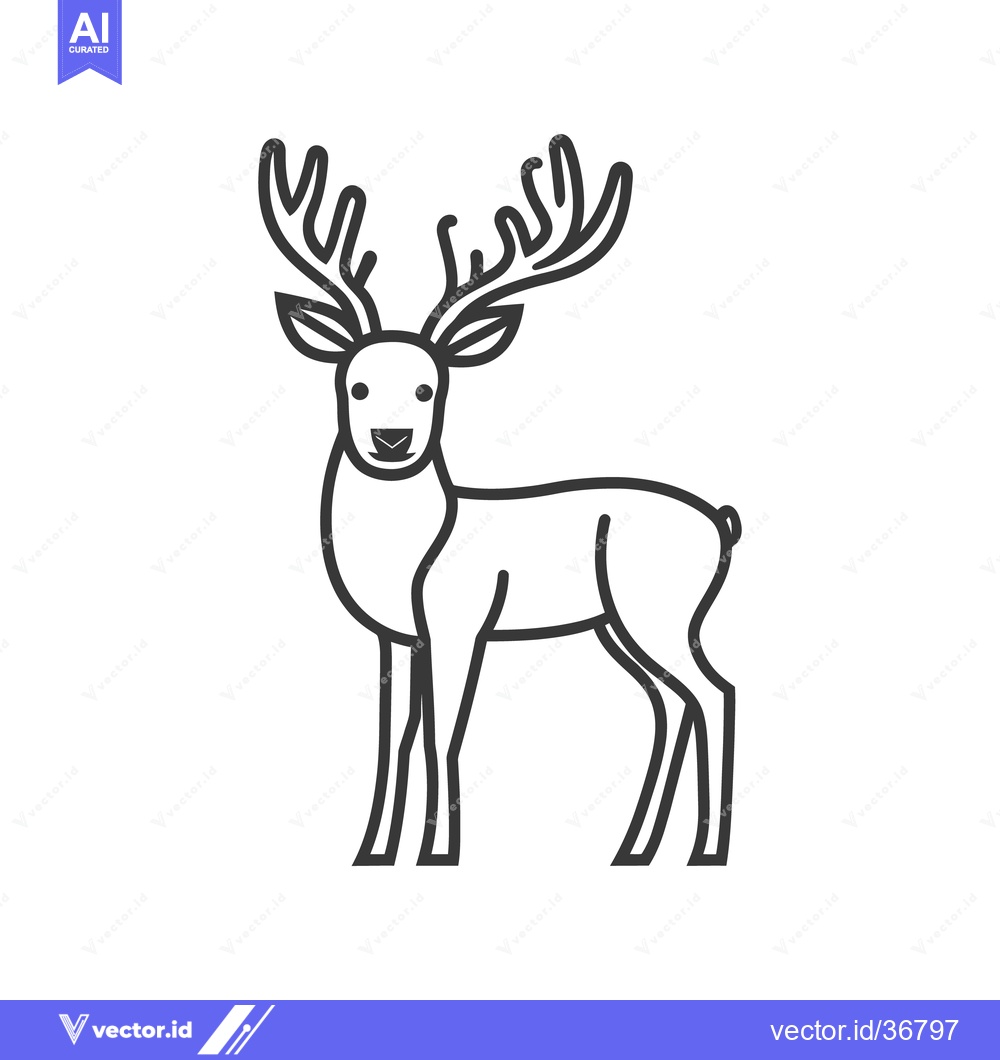 Premium Vector dari A stylized black and white linear illustration of a male deer
