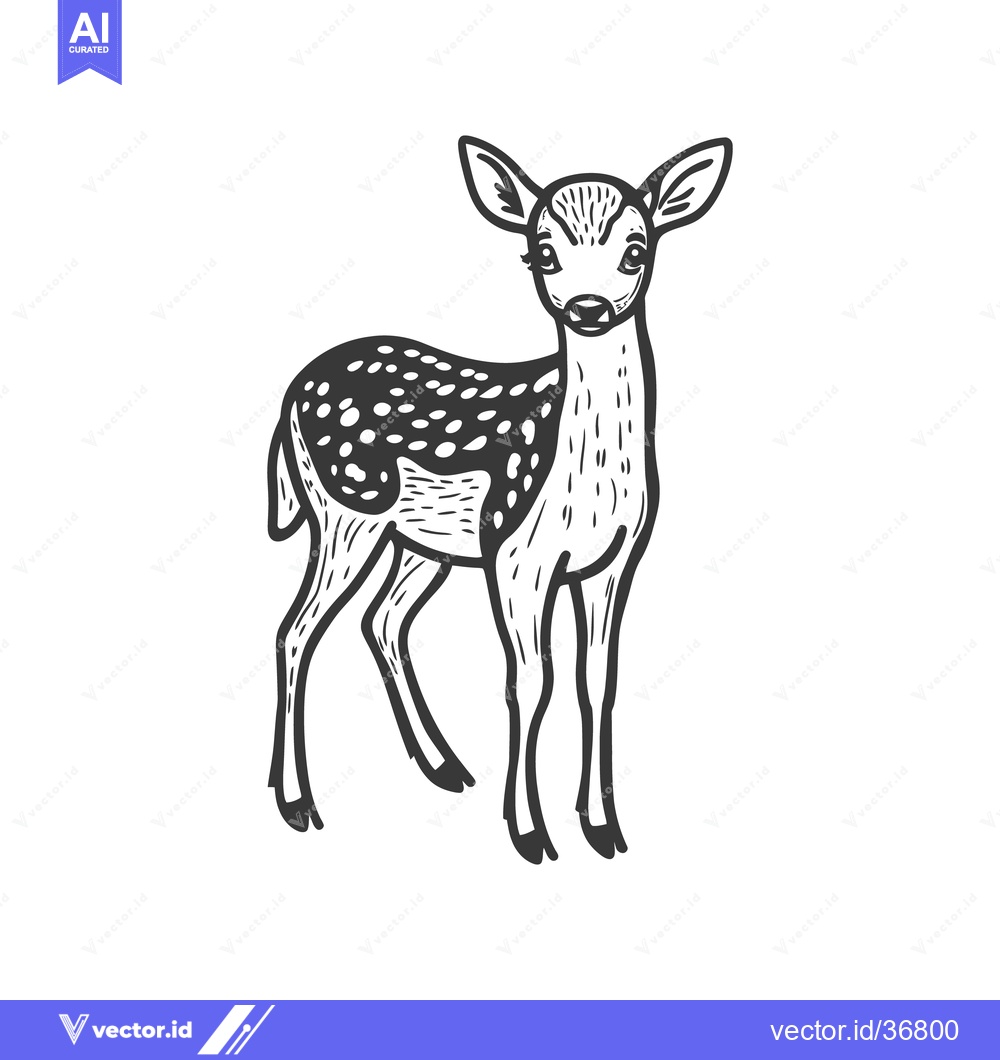 Premium Vector of A graceful drawing depicts a young spotted deer standing upright